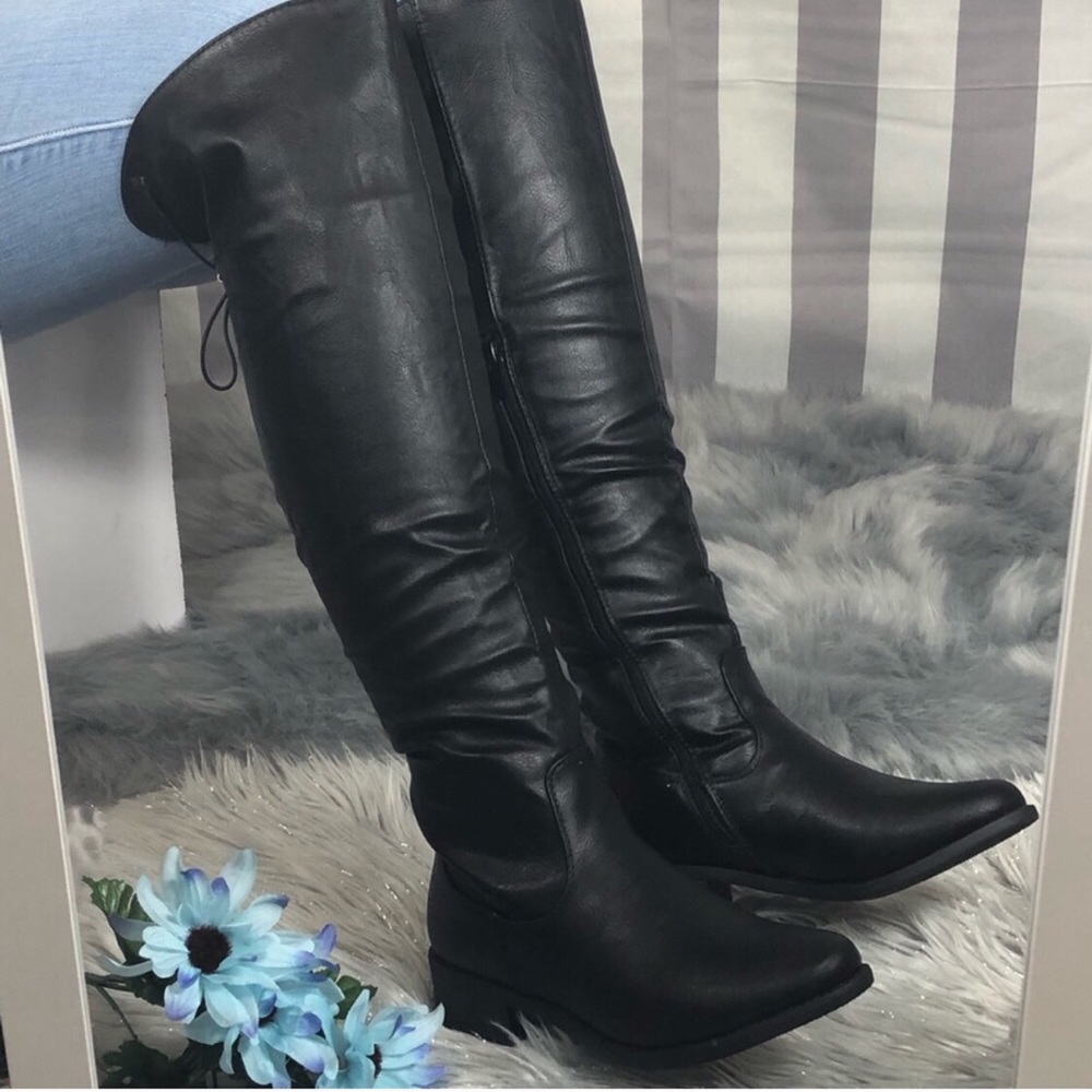 Black Over The Knee Boots Faux Leather